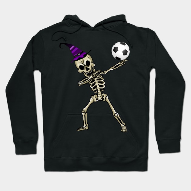 Skeleton Halloween Soccer Witch Hat Hoodie by Merchweaver